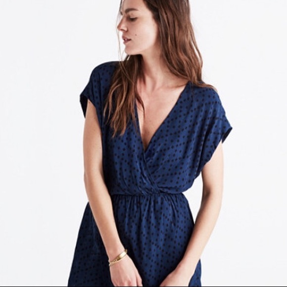 Madewell Wrap front Mini Dress Brushstroke Diamond - Picture 2 of 8